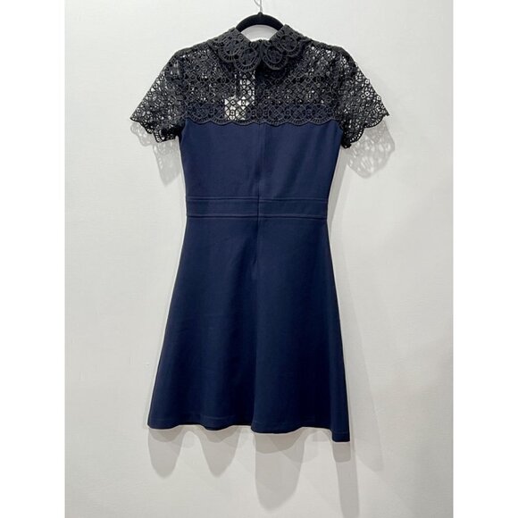 1901 Peter Pan Collar Short Sleeve Back Zip Fit-Flare Lace Mini Dress Size XS - Picture 12 of 13